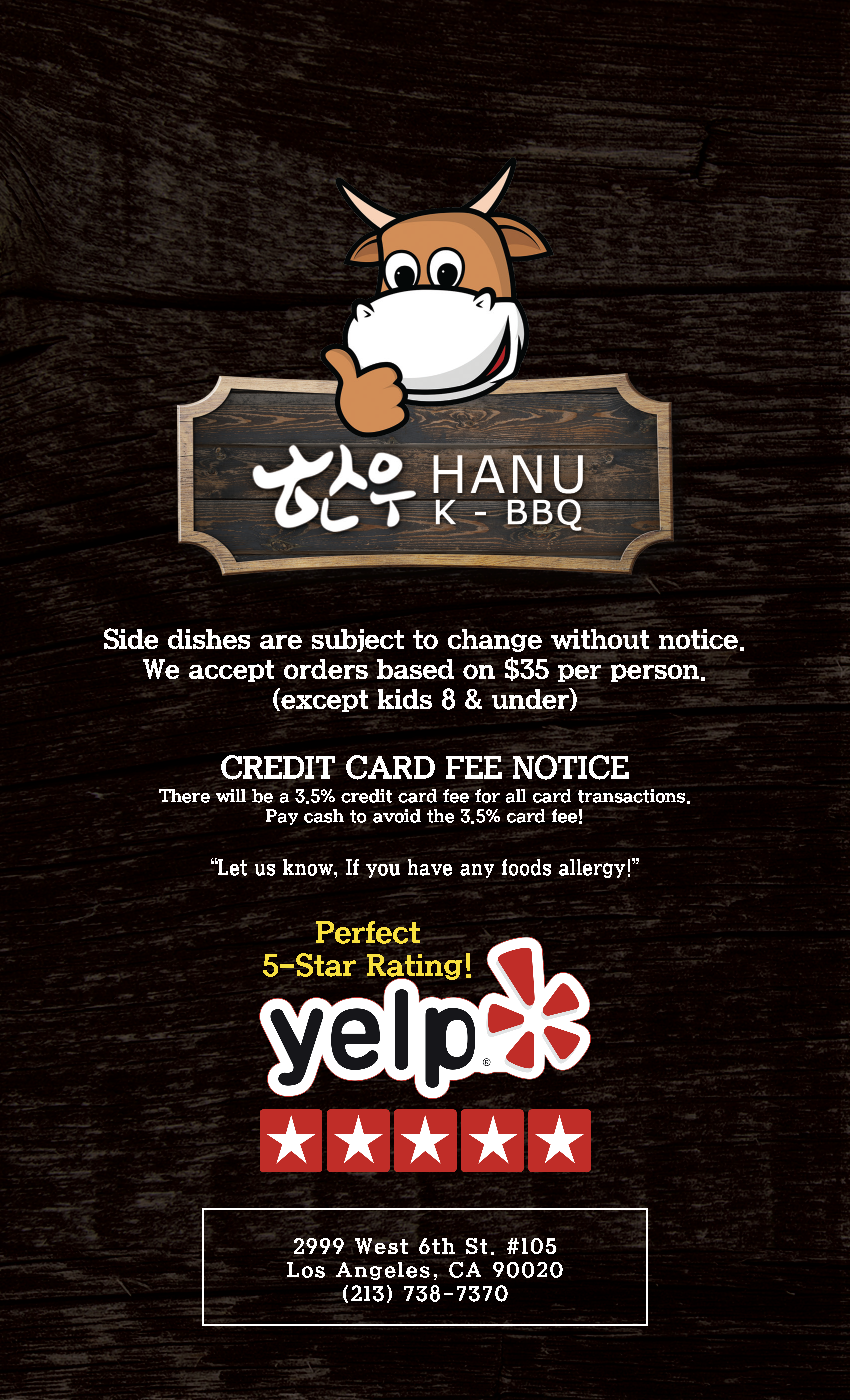 Hanu Korean BBQ Menu