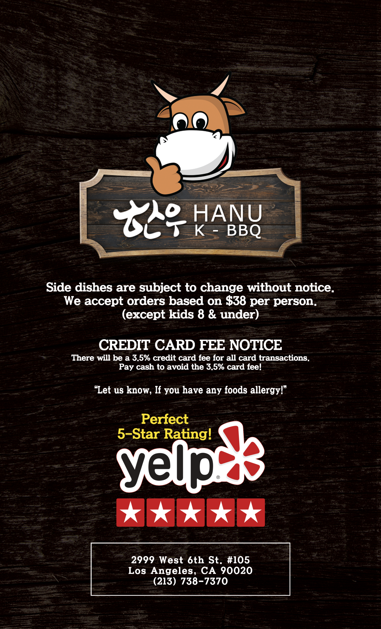 Hanu Korean BBQ Menu